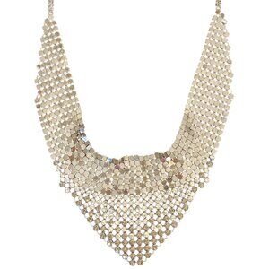 Laundry Shelli Segal Necklace Bib Silver Tone Mesh Rhinestone Costume Jewelry